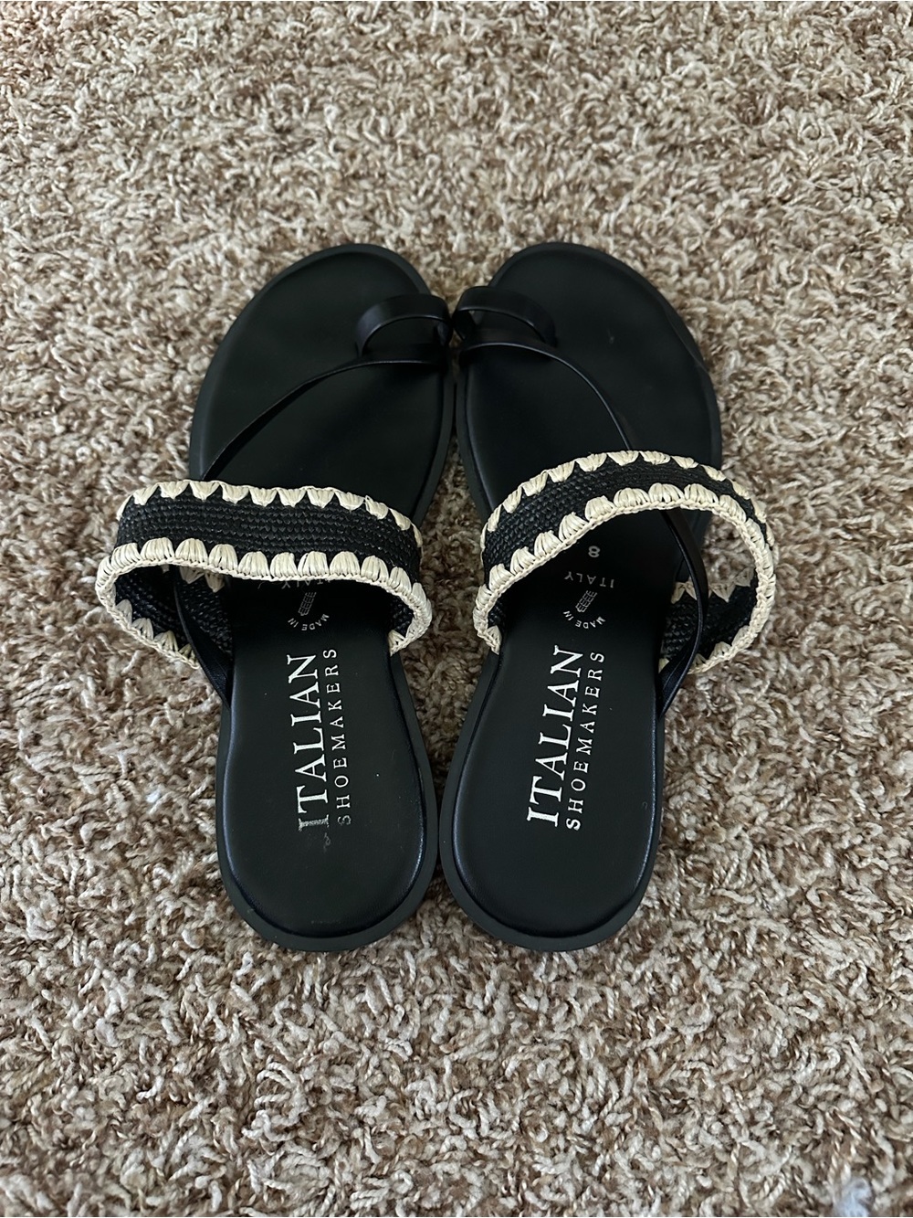 Italian Shoemakers Black and Cream Braided Strap Sandals